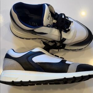 Prada Men's Black, White, and Gray Sneakers